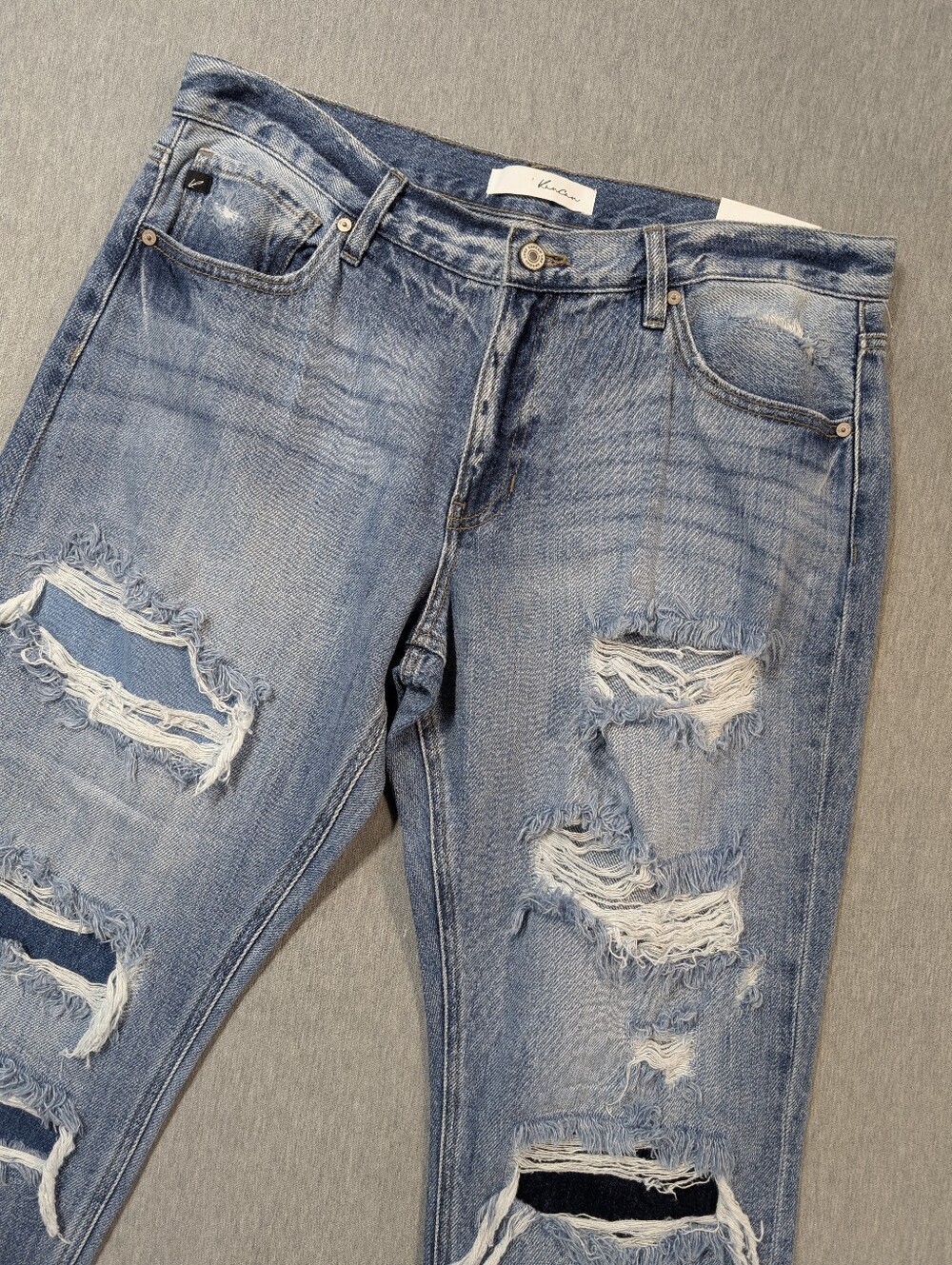 KanCan Boyfriend Straight Jeans Women's 13/30 Faded Light Blue Destroyed NWT